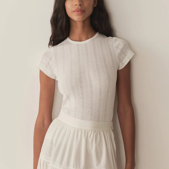 Doen Vivi Tee in Cream Pointelle - Picture 1 of 6
